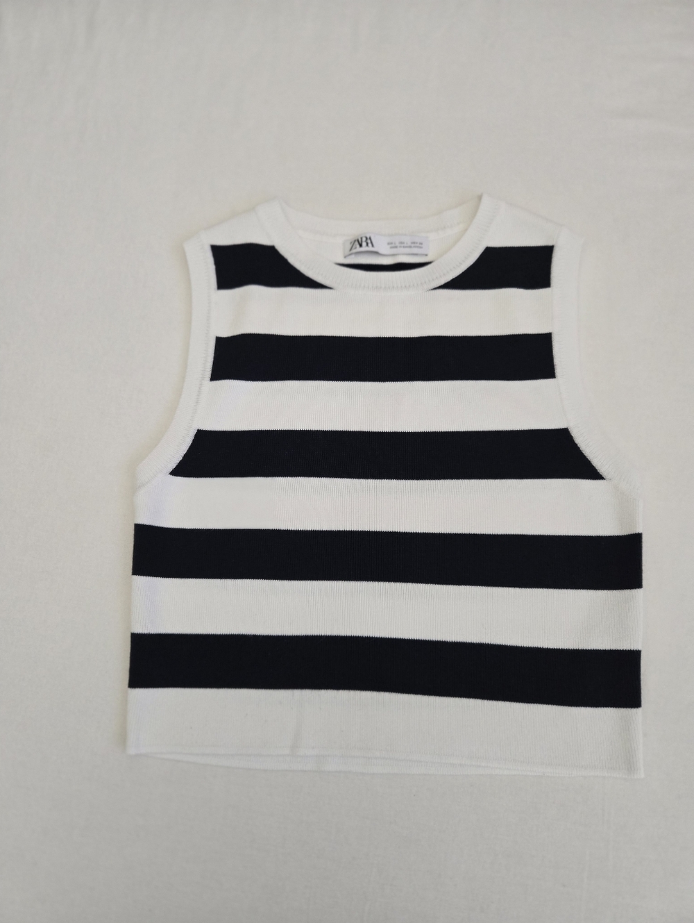 Zara Block Stripe Knit Crop Top Navy Blue White Nautical Coastal Preppy L